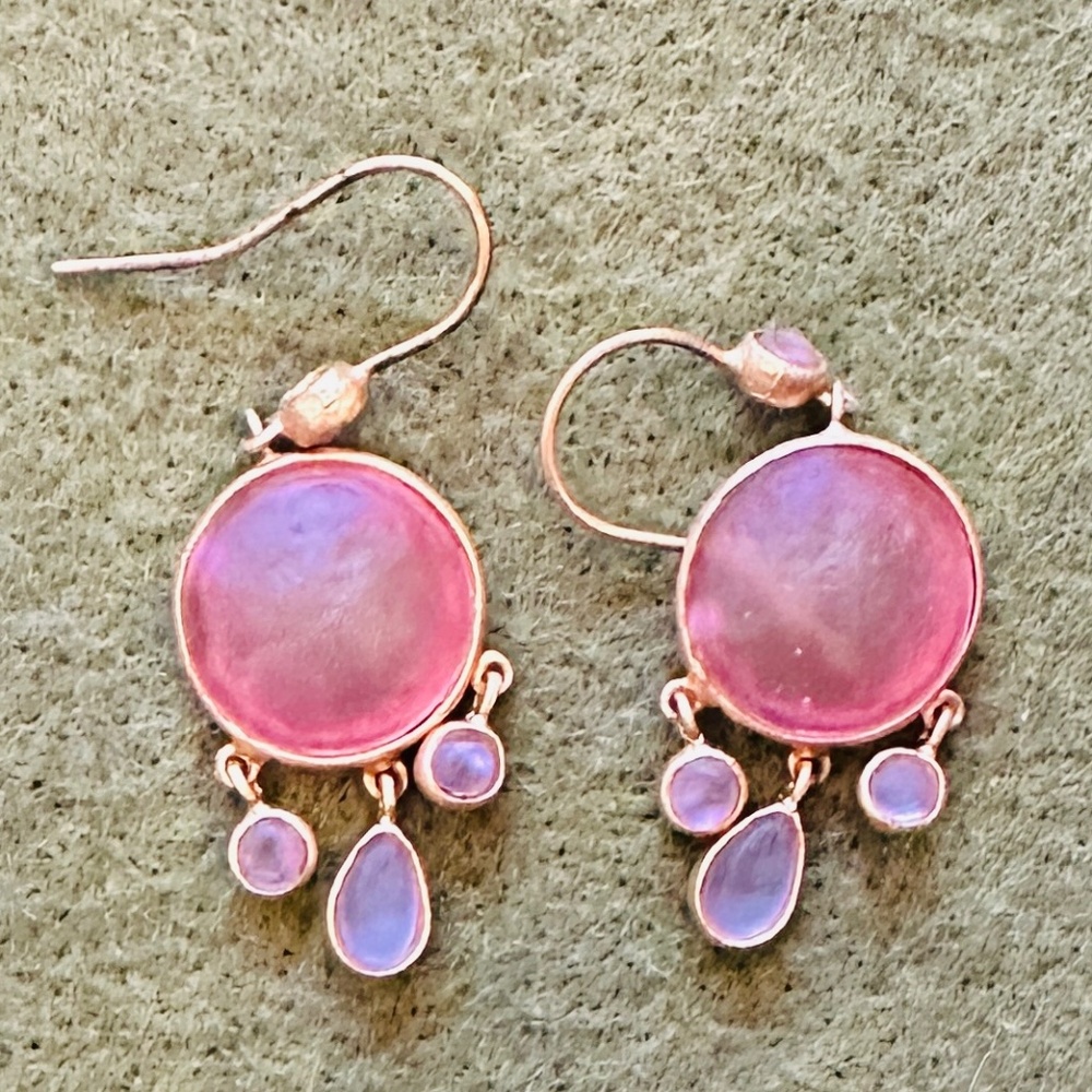 Gold Earrings with Pink and Lavender Glass